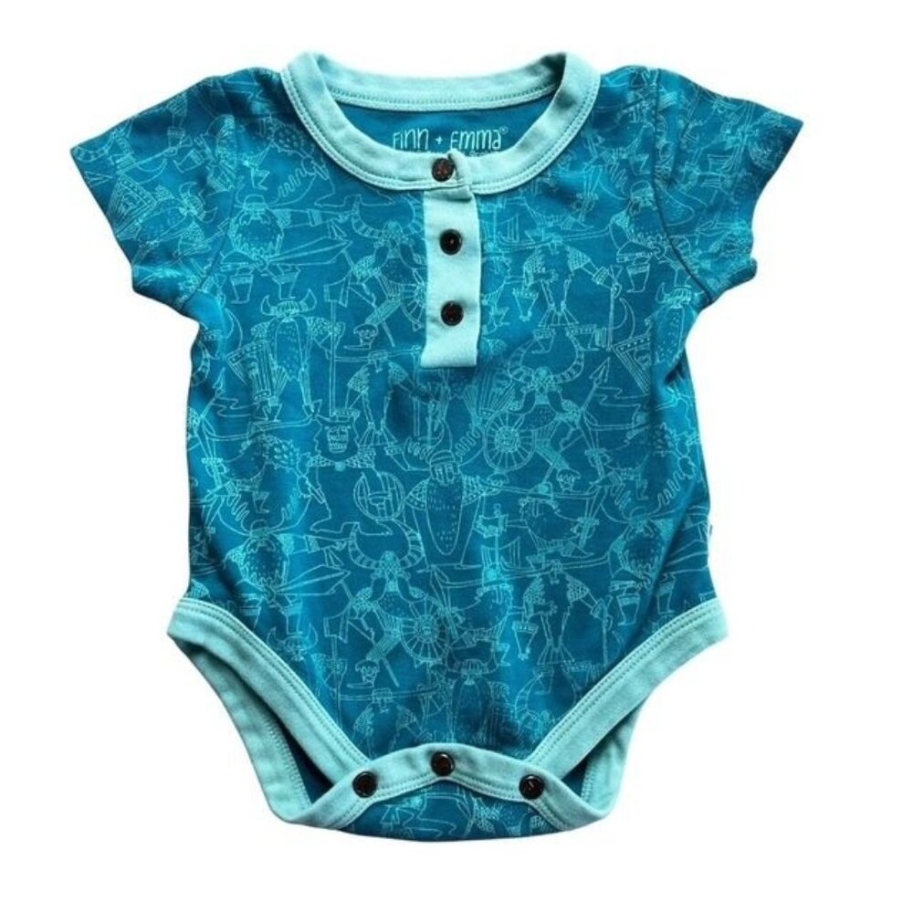 Finn + Emma Organic Cotton Viking Print Bodysuit Size 9-12 Months